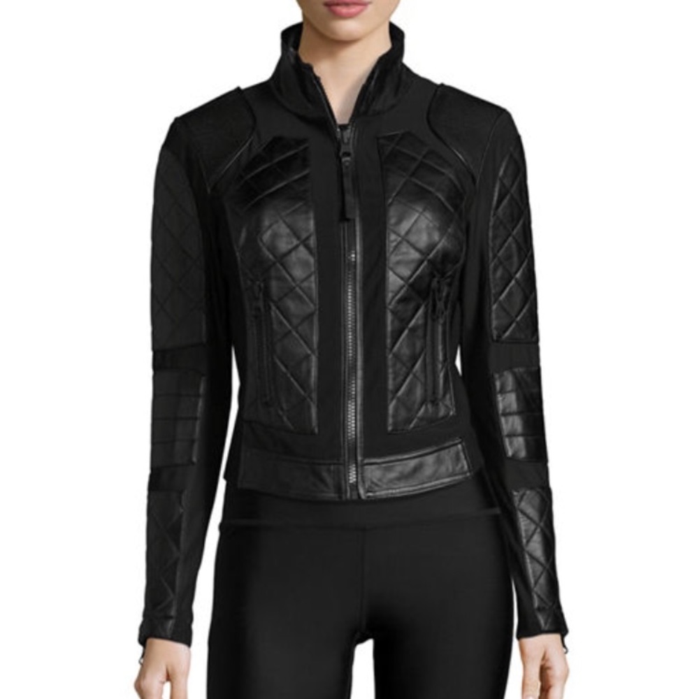 BLANC NOIR leather moto mesh jacket